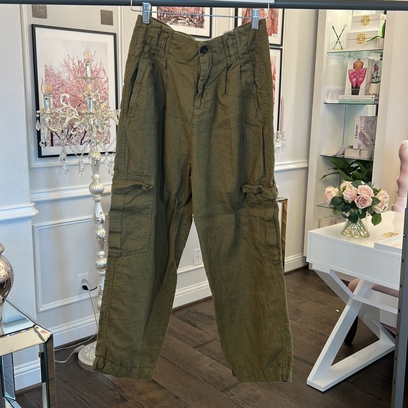 ZARA 100% LINEN CARGO OANTS SIZE S HIGH WAISTED - Picture 10 of 16